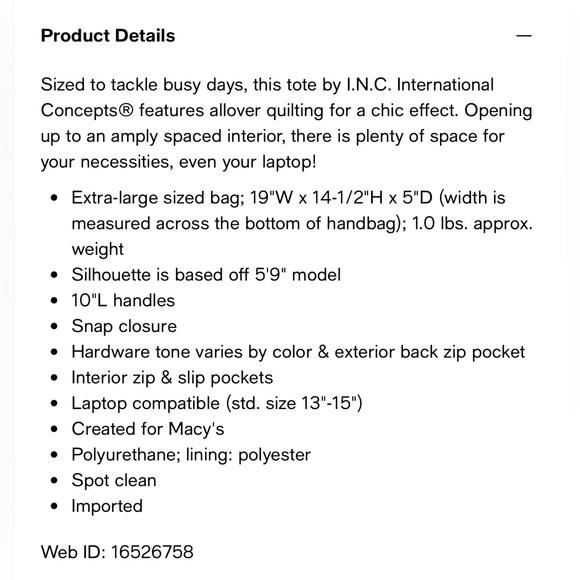 Andria Quilted Extra Large Tote, Created for Macy's - Picture 14 of 14